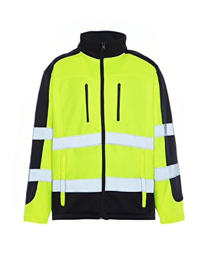 Светоотражающая яке от полиестер Softshell повишена видимост с защитно тефлон кърпа, отговаря на стандарта Ansi 107-2015, клас 3 OSHA, Полиестер, Гърдите от 38 до 40 см, жълто / черно
