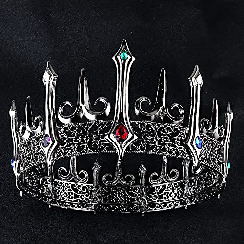 winvin Пълен Crystal Кралицата на Поп Сватбена Представа Бала Диадема Кръгла Корона За Бала Коледен Костюм За Хелоуин Черен
