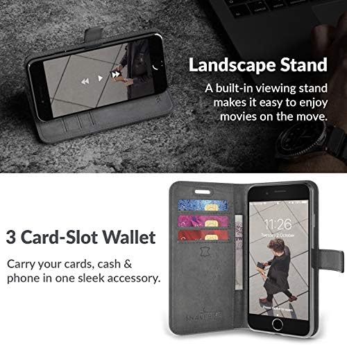 Ретро портфейл Snakehive за iPhone SE 2020 ||Чанта-портфейл от естествена кожа за телефон || Естествена кожа с поставка за гледане и 3 за притежатели на карти || флип-надолу корица-фолио със слот за карта (Тюркоаз)