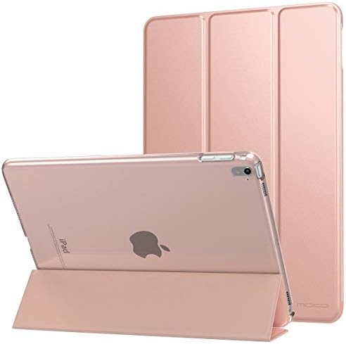 Калъф MoKo е подходящ само за таблети iPad Pro 9,7 инча г. съобщение (A1673/A1674/A1675) - тънък, Лек калъф-поставка Smart, Shell с прозрачна матирана защита на гърба от розово злато (с функция за автоматично включване