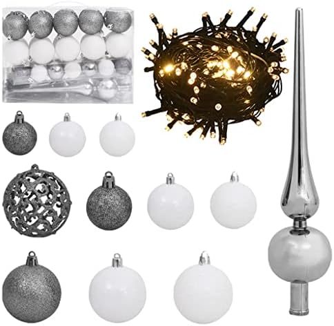 VidaXL Комплект Коледни топки от 61 предмет с Козирка и 150 скандал в Бяло и Синьо