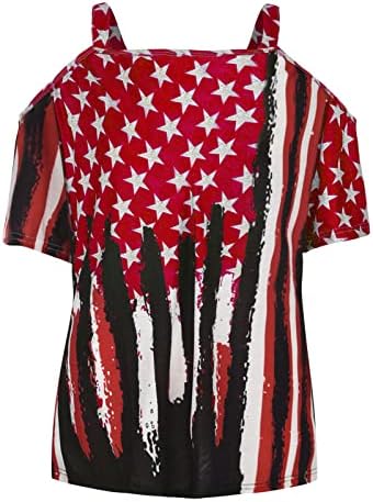 Дамски Летни Тениски С V-образно деколте на Кръст, Блузи с Открити Рамене, Тениска с Къс Ръкав Ден на Независимостта