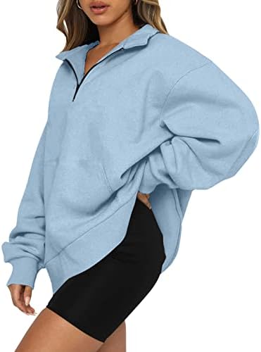 KUAILEYA дамски пуловер големи ежедневни блузи за жени, половината от мълния пуловер hoody с дълъг ръкав четвърт с цип, с качулка