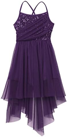 n/a Дамско Асиметрично Сетчатое Балетное рокля-пакетче с бретельками, рокля Трика за Балерина, Сценичното Боди с пайети, Танцови за възрастни (Цвят: лилаво, Размер: код L)