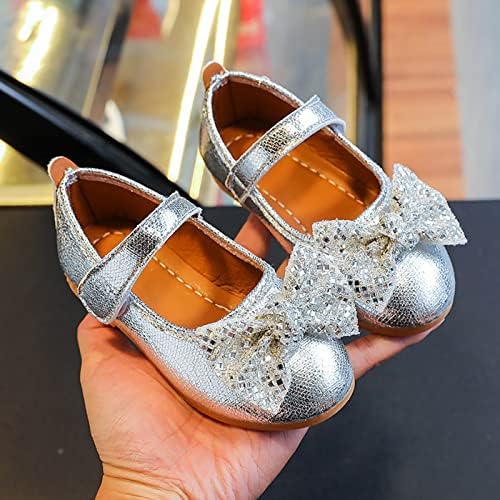 Детски обувки с цветя модел за момичета; Сватбени обувки Мери Джейн; Обувки на принцесата с Цветя модел на нисък ток за шаферка на Една сватба (Сребро, за по-големите деца 10,5-11 години)