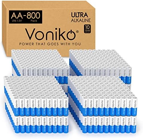Voniko - Батерии премиум-клас тип АА - (800 броя в опаковка) - Алкални двойни батерии тип А - Тежкотоварни, запечатани батерии с напрежение 1,5 - Срок на годност 10 години