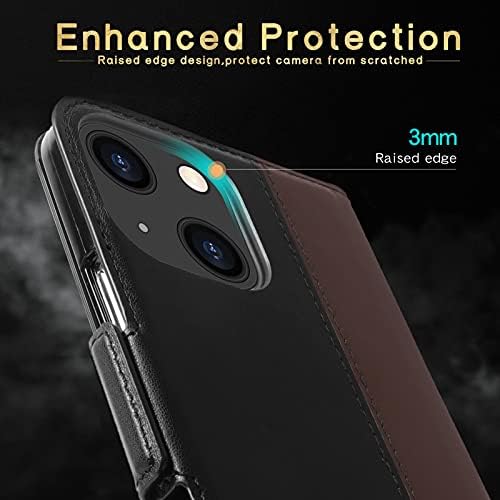 Fyi, разработена за iPhone 13 Mini 5G Case, [Поддръжка за зареждане Magsafe] [Естествена кожа] Чанта-портфейл за телефон с притежателя на картата Защитен устойчив на удари калъф за iPhone 13 Mini 5G 5,4 Черно и кафяво