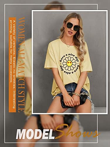 Дамски тениски SLEITY с графичен принтом Оверсайз, Летни Блузи С Писмото Принтом, Ежедневни Свободна Блуза