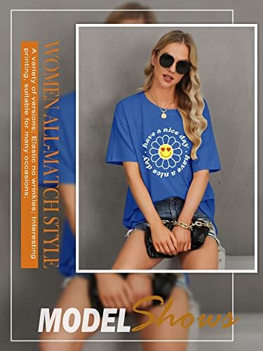 Дамски тениски SLEITY с графичен принтом Оверсайз, Летни Блузи С Писмото Принтом, Ежедневни Свободна Блуза