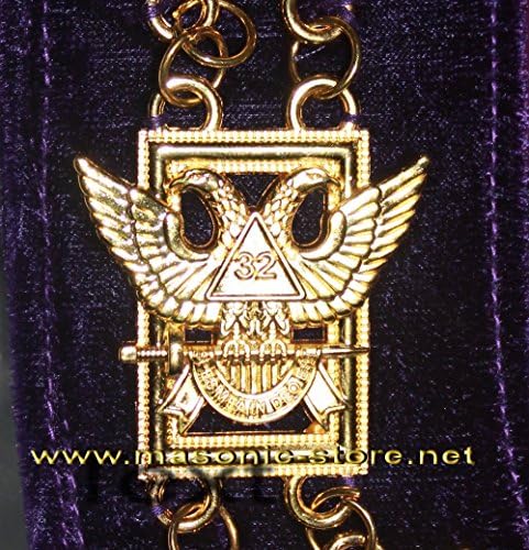 Масонски Нашийник-верига с крила 32 Градуса, Покрита с 24 Карата злато + Безплатен Калъф (подарък)