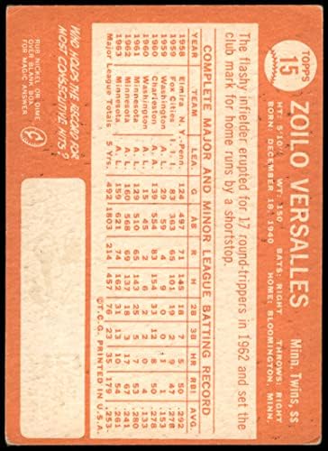 1964 Topps 15 Зойло Версаллес Миннесотские близнаци (Бейзболна картичка) VG Близнаци