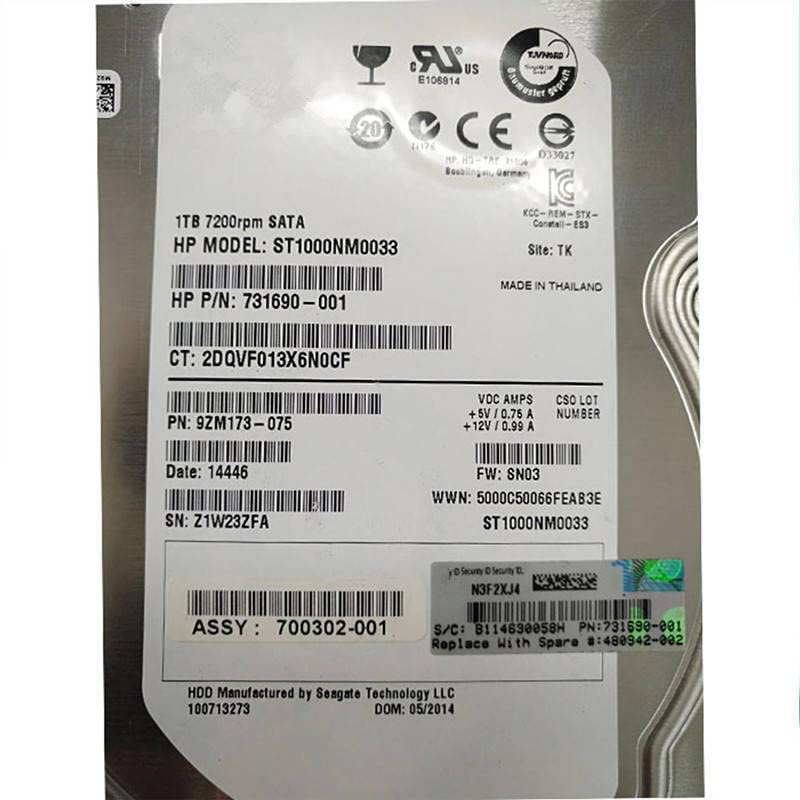 Средно твърд диск за MSA 2000 1tb 3,5 SATA 6 Gb/сек. 64 MB 7200 об/мин за вътрешен твърд диск, за сървърен твърд диск за AJ740B 480942-002