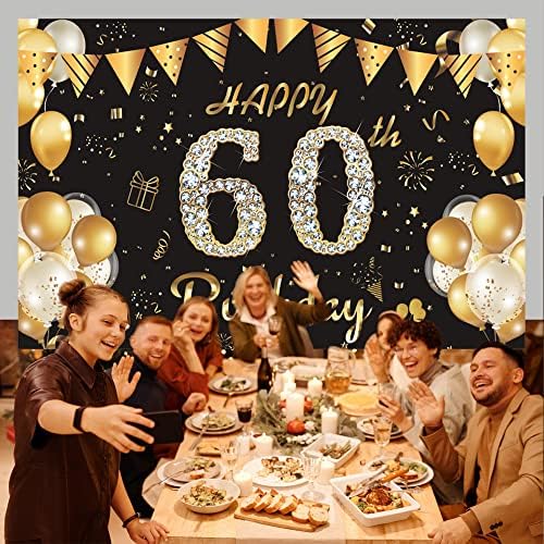 Черен и Златен Фон с 60-Годишнината от Раждането на Банер за Мъже, Жени, шестдесет годишен Парти по Случай рождения Ден на Снимков Фон Маса За Торта, Аксесоари за Деко