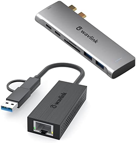 Комплект WAVLINK 7 в 2 C Адаптер USB-хъб с USB C и A USB към Ethernet адаптер