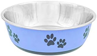 Купа за храна и вода Fuzzy Puppy Pet Products за кучета и Котки | Дизайнерска серия: Отпечатък от лапа, Неръждаема стомана, синьо, 13 грама (FPP-Blue S)