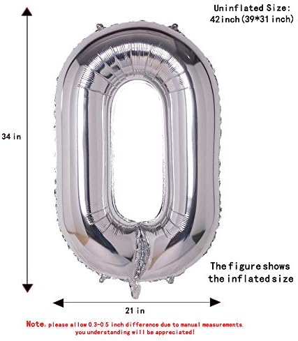 0 сребърни балони, 40-инчов балон от фолио за рожден ден, украса за парти, гелиевые майларовые цифрови балони (сребърен номер 0)