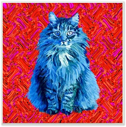 Модерна Попсовая Червено-Синя дълга коса котка Stupell Industries, Дизайн Линнды Ракос