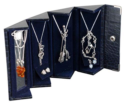 Polart travel Jewelry Organizer Case - Преносим Калъф за Съхранение на бижута с Огледало за Обеци, Колиета, Гривни, Пръстени, Черен, Набор от 12