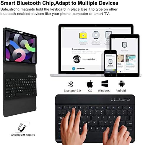 Калъф-клавиатура MMK iPad 10.9 за iPad Air 5-то поколение 2022, iPad Air 4-то поколение 2020, iPad Pro 11 2018 Подвижен калъф за безжична Bluetooth клавиатура с държач за моливи (черен)