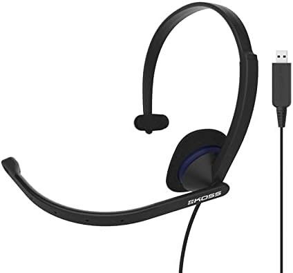 Koss CS195 USB Слушалка за връзка с едностранно свързване до ухото си, Электретный микрофон с шумопотискане, Гъвкава дръжка на микрофон, Жичен с USB конектор, черна