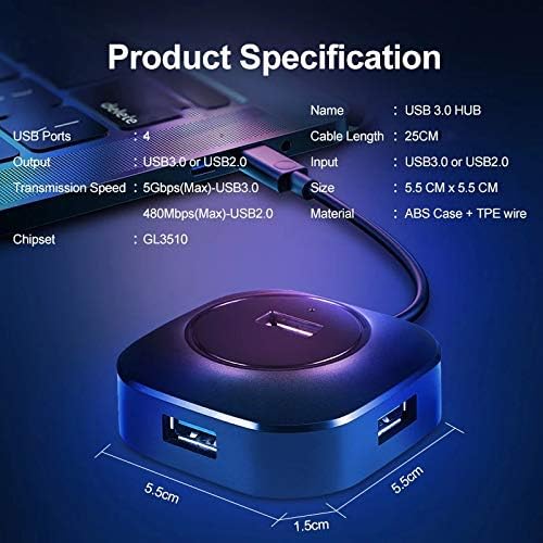 WYFDP USB 3.0 Мулти USB Сплитер-Делител Адаптер 4-високоскоростен Мини-концентратор с няколко портамиUSB 3.0 Хъб-Удължител