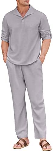 COOFANDY Мъжки Бельо Комплект от 2 теми, Ежедневни Плажна Риза с Дълъг Ръкав И Свободни Панталони С завязками На Талията, Летен Комплект За Йога