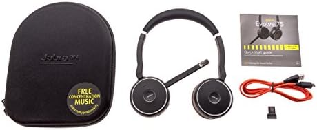 Безжична стерео слушалки Bluetooth Jabra Evolve 75 UC / Музикални слушалки, включително Линк 370 (на Дребно опаковка в САЩ), черен