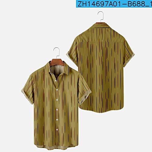 iOPQO Мъжки Хавайски Ризи с Големи Мрежесто Принтом, Плажни Ризи с Копчета и Къс Ръкав, Мъжки Дълга Тениска