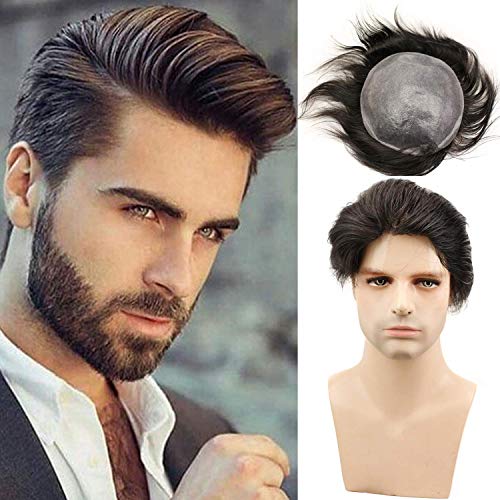 Voloria Европейския Девствен човешкия изкуствена коса за мъже Перука Ултра Прозрачна Тънка Кожа PU Сменяеми Части За Коса 10 x 8 Основен Размер 1B-Черен Цвят