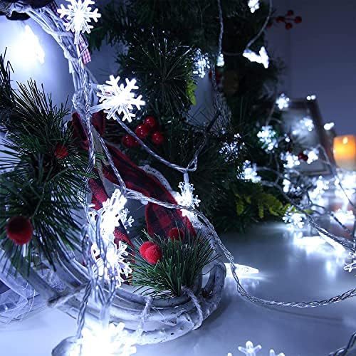 20—подножието Коледни светлини във формата на Снежинки – Коледни светлини за външна коледна украса – Коледни светлини работещи на батерии за спални, дом - Коледна led светлини за коледната елха - Коледна украса във