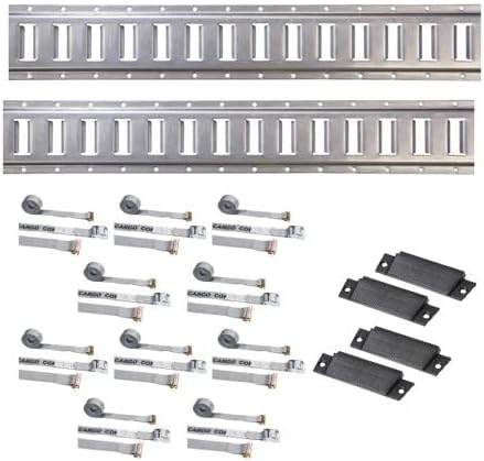 Поцинкована комплект хоризонтални E-образни направляващи за контрол на товара САЩ с (10) ремъци с кулачковыми изкривени 2 x 16 E-образни направляващи и (4) черни челните капаци