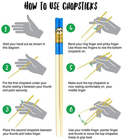 Комплект бамбукови пръчки за хранене GAMAGO Sloth - 5 двойки Приятно Скъп Многократно пръчици за хранене - да имат противоплъзгаща се дръжка - Лесна - Траен