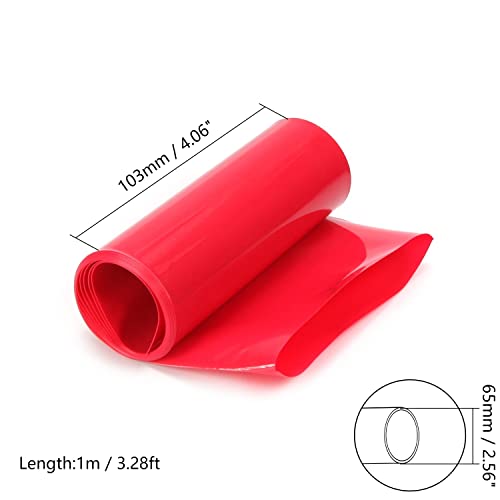 Bettomshin 1 бр. Червена PVC Свиване на Тръба с Дължина 3,28 Фута 4,06 Инча Плосък за батерии 2x18650