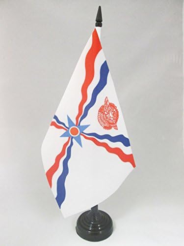 ФЛАГ на АЗЕРБАЙДЖАН Ассирийский Тенис на Флаг 5 x 8 - Ассирийский Тенис на Флаг 21 х 14 см - Черна Пластмасова Пръчка и Основата на