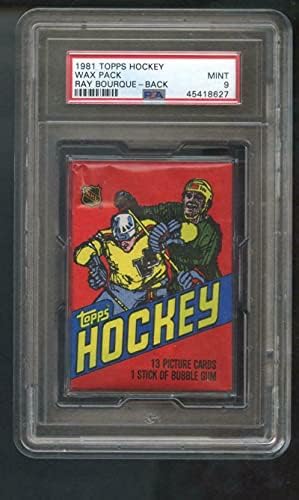 1981-82 Хокейна карта Topps в нераспечатанной восъчни опаковка, 5 картички с рейтинг PSA от Ray Bourque SHOW, 9 Опаковки МЯТНО -хокей на восък