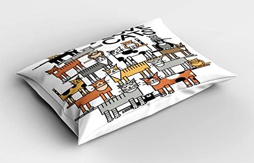 Имитация възглавници Ambesonne Cat Lover, Типография I Love Cats и модел Приятели на котките на однотонном фон, Декоративна Калъфка за възглавница с принтом стандартен размер, 26