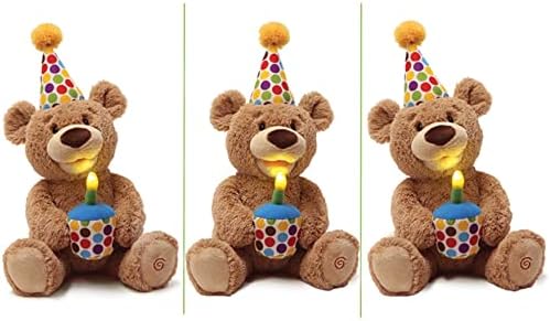 Плюшено Мече GUND Честит рожден ден, Анимирани Плюшен играчка, Светещ в Тъмното Поющая Мека играчка, Кафяв, 10