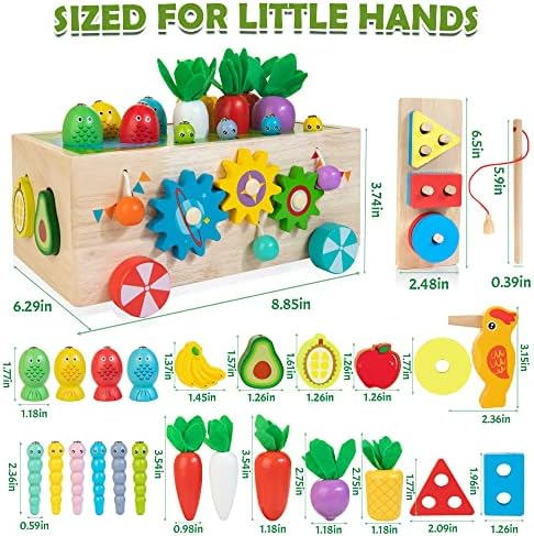 Играчки JUSTWOOD Montessori за деца на 1, 2, 3, 4 години, Дървена Играчка камион 8 в 1 игра за събиране на реколтата от моркови, играчка за подреждане и сгъване на образователни играчки за деца 1-2, 2-4 години, идея