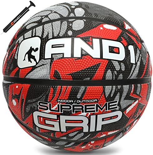 AND1 Supreme Grip Баскетбол: Официален размер на гумен баскетбол 7 (29,5 см) - Стритбол с дълбок канал, предназначен за баскетболни игри на закрито и на открито