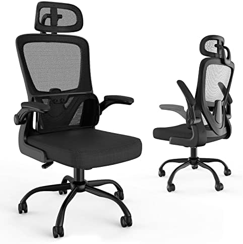 Трапезни столове за вашия офис Laziiey Ергономичен стол с лумбална подкрепа Сгъваеми Подлакътници Сетчатое Компютърен стол с Удобна Широка Седалка Регулируема облег