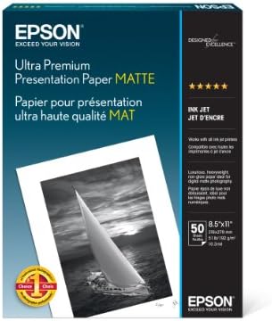 Представяне на хартия Epson Ultra Premium Matte (8,5x11 инча, 50 листа) (S041341), бяла