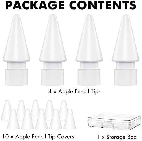 NIUTRENDZ 4 опаковки сменяеми накрайници за Apple Pencil 2-ро поколение и 1-во поколение с тънък метален връх, устойчива на износване и прецизен контрол (бял)