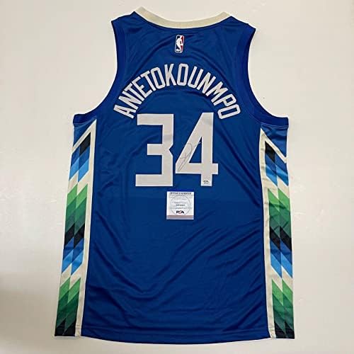 Giannis Антетокунмпо подписа фанелката на PSA / DNA Milwaukee Bucks С автограф - Тениски НБА с автограф