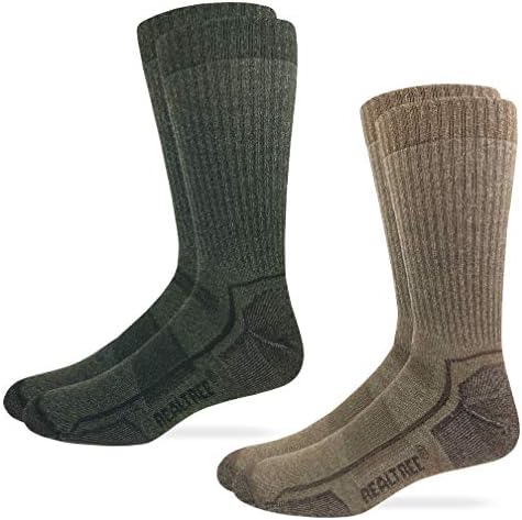 Realtree Мъжки Чорапи с пълна възглавница от 60% мериносова вълна с Бесшовным пръсти за Обувки, 2 Чифта В опаковка