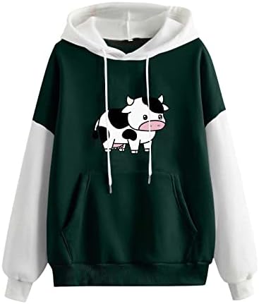 Oplxuo Скъпа Эстетичная Hoody с участието на Крави, за Жени, Момичета, Кавайная Hoody с Модел от Картун с Джоб, всеки ден, Пуловери, Блузи