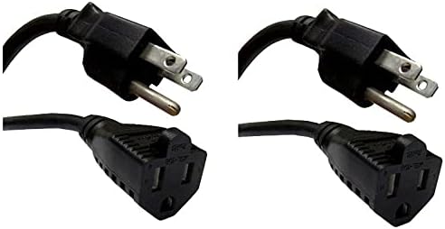 Комплект от 2 теми, на 3 метра черен цвят, предвидена в списъка с ETL Удължител късо на електрически кабел за променлив ток, за да сифони, 16 Калибър и 3 клипса, 125 Волта, 13 Ампера, 3 подножието фута