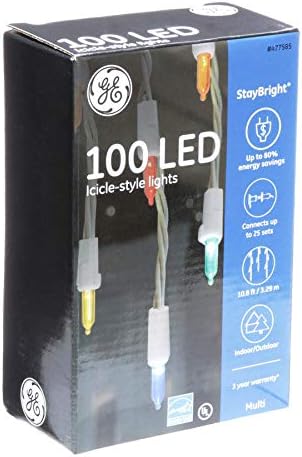 GE 100-Count LED Mini Multicolor 477585 Staybright Icicle С Бели Въжета Коледни Гирлянди ENERGY STAR