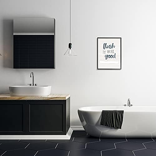 Stupell Industries Flush It Истинска Тоалетна хартия за баня Хумор, Дизайн на Натали Карпентьери Стенно изкуство в Черна рамка, 16 x 20, синьо