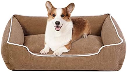 Легло за кучета Petmolico, Правоъгълен диван-легло за домашни любимци с Обвивка Около възглавници, Подвижни Моющийся Калъф, Нескользящее Дъното за Малки Кучета с тегло до 25 килограма, Кафяв