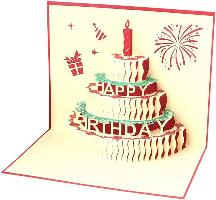 Всплывающая картичка с музика и светлина Paper Spiritz на рождения си Ден - Играе HAPPY BIRTHDAY TO YOU - Мюзикъл Поздравителна Картичка с торта за рожден Ден на майка, баща, Съпруг, Съпруга, Деца, Музикални Картички